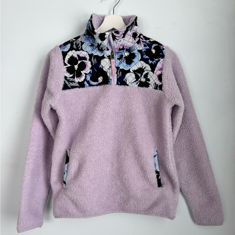 Vera Bradley Teddy Fleece Pocket Pullover Plum Pansies Size Small